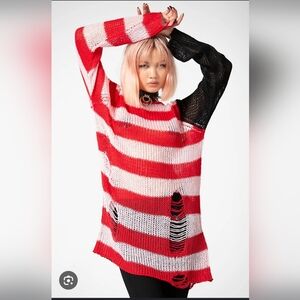 XS BRAND NEW Killstar Distressed Luster Knit Striped Sweater